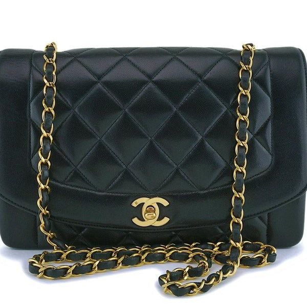 Chanel Black Vintage Lambskin Medium Diana Classic Flap Bag 24k GHW –  Boutique Patina