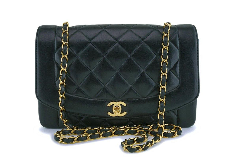 Chanel Black Vintage Lambskin Medium Diana Classic Flap Bag 24k
