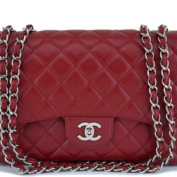 Chanel Red Caviar Large Jumbo Classic Flap Bag SHW Boutique Patina