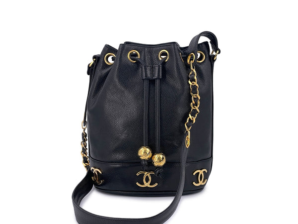 Chanel Vintage Black Caviar Drawstring Bucket Bag Small 24k GHW - Boutique Patina