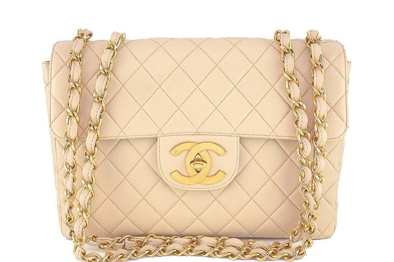 Chanel Beige Vintage Jumbo 2.55 Classic Flap Bag - Boutique Patina