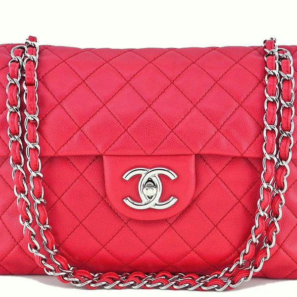 Chanel Caviar Fuchsia Pink-Red 13in. Maxi Quilted Classic 2.55