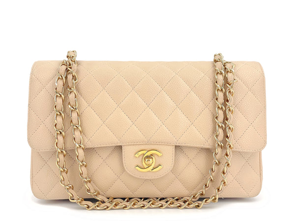 NEW w/ Tag CHANEL 22C Beige GHW Caviar Quilted Medium Double Flap with  Receipt