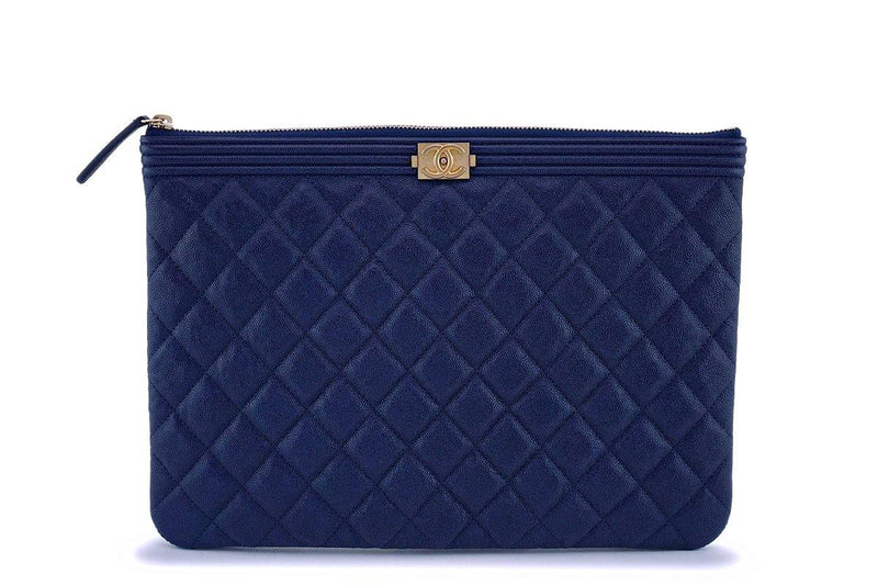 NIB 19C Chanel Indigo Blue Caviar Quilted Boy O Case Clutch Pouch Bag –  Boutique Patina