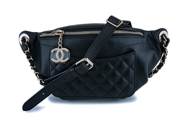NIB Chanel Black Calfskin "Pocket" Banane Fanny Pack Belt Waist Bag GHW - Boutique Patina