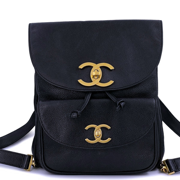 Chanel Vintage Black Caviar Large CC Backpack Bag 24k GHW
