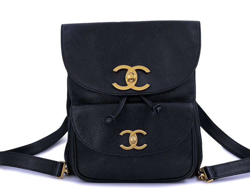Chanel Vintage Black Caviar Large CC Backpack Bag 24k GHW