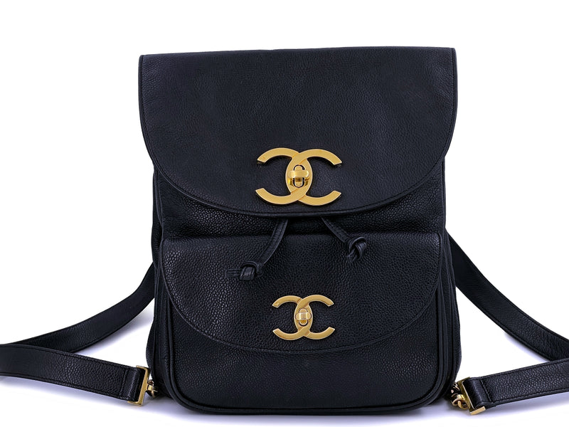 chanel caviar leather backpack Chanel Vintage Black Caviar Large CC Backpack Bag 24k GHW – Boutique Patina
