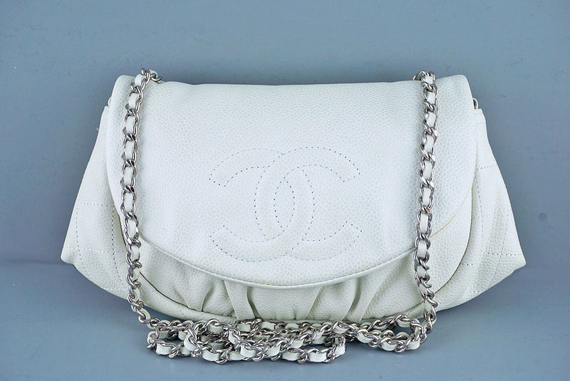 Chanel Off-White Ivory Soft Caviar Half Moon WOC Wallet on Chain Bag - Boutique Patina