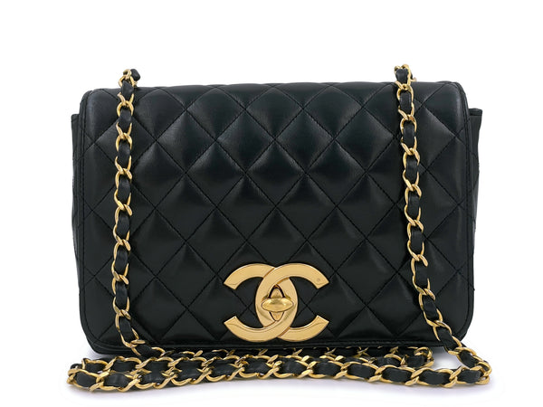 Chanel Vintage Quilted Classic Full Flap Bag 24k GHW Black Lambskin - Boutique Patina