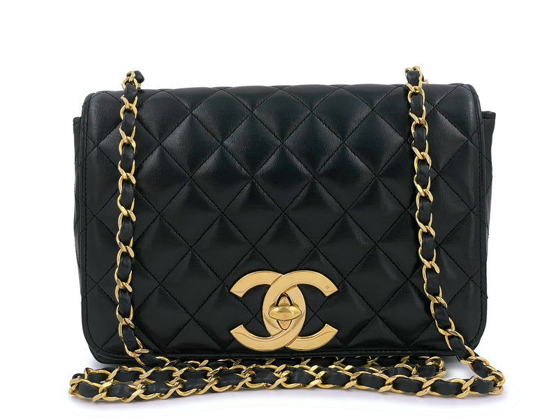 Authentic CHANEL Vintage Classic Medium 2.55 Flap Bag Black Lambskin GHW  RARE