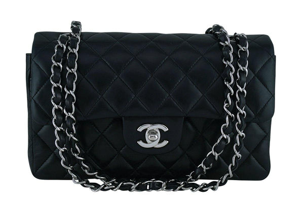 Chanel Black Lambskin Small Classic 2.55 Double Flap Bag SHW - Boutique Patina