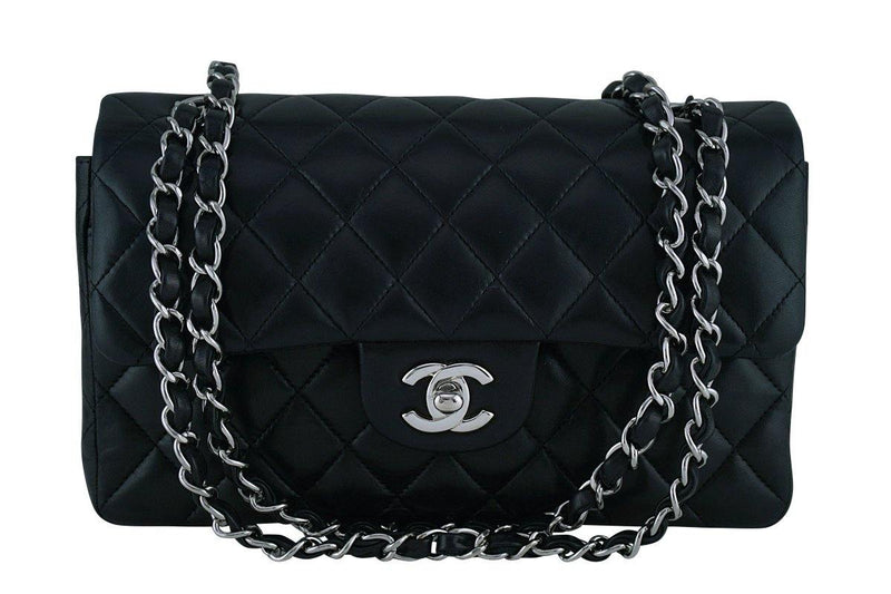 Chanel Black Lambskin Small Classic 2.55 Double Flap Bag SHW