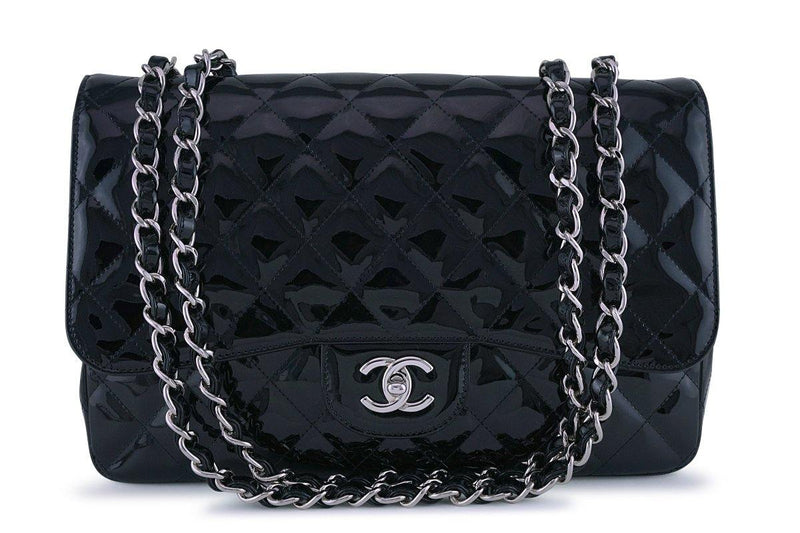 Chanel Black Patent Jumbo 2.55 Classic Flap Bag SHW - Boutique Patina