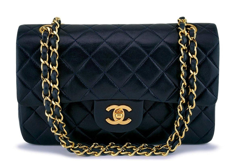 Chanel Small Blue-Black Classic Lambskin Double Flap Bag - Boutique Patina