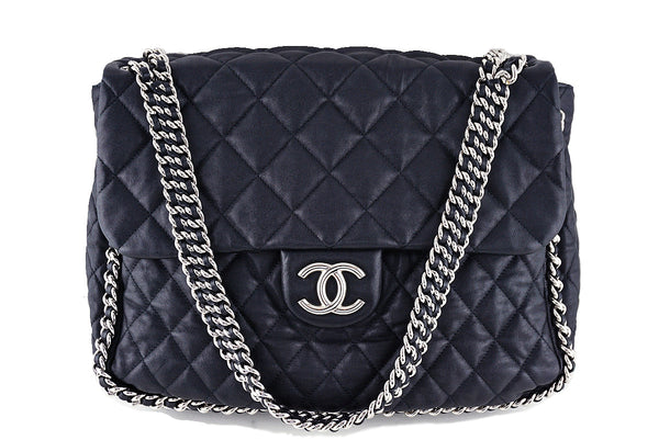 Chanel Grey Quilted Lambskin Leather Jumbo XL 3 Accordion Flap Bag
