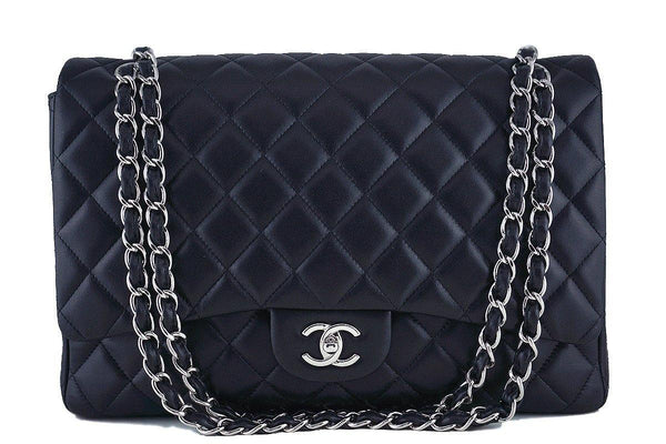 Chanel Black 13in. Maxi Quilted Classic 2.55 Jumbo XL Flap Bag SHW - Boutique Patina
