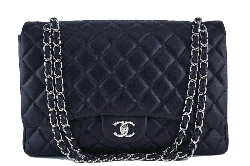 Chanel Silver 13in. Maxi Quilted Classic 2.55 Jumbo XL Flap Bag