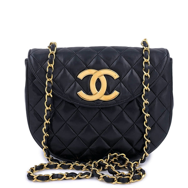 Chanel Vintage Black Round Mini Flap Bag with Oversized CC 24k
