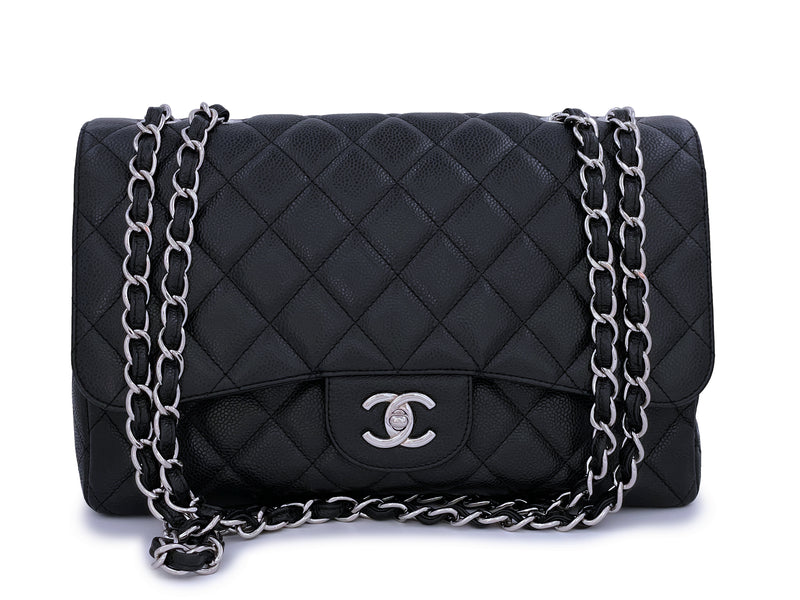 Chanel Black Caviar Jumbo Classic Single Flap Bag SHW - Boutique Patina