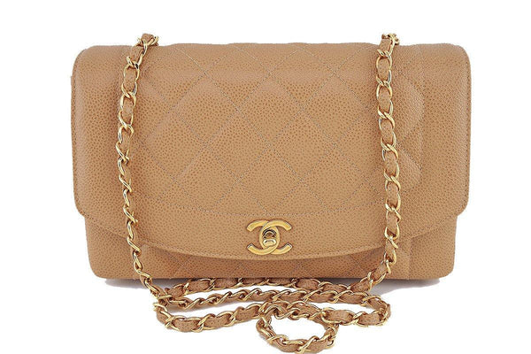 Chanel Camel Beige Caviar Vintage Quilted Classic "Diana" Flap Bag - Boutique Patina