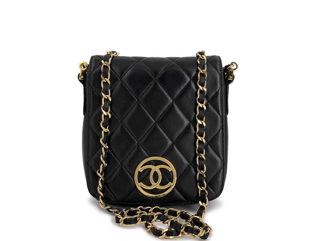 Chanel Vintage Black Circle CC Logo Vertical Mini Flap Bag 24k