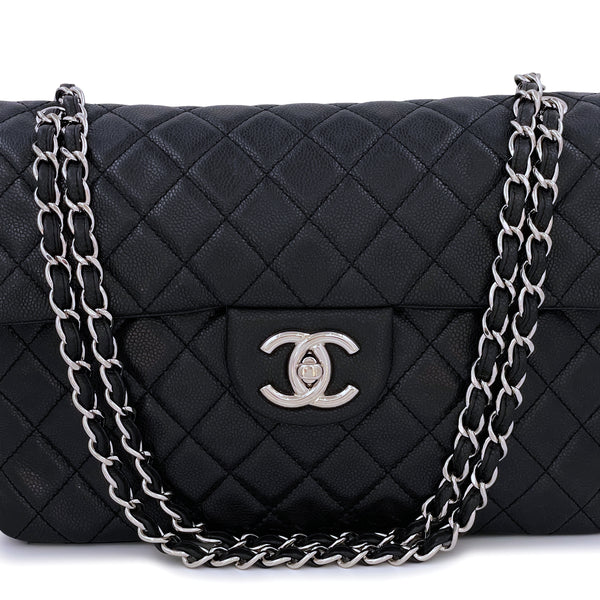 CHANEL black Soft Caviar leather MAXI ELASTIC FLAP Shoulder Bag at 1stDibs
