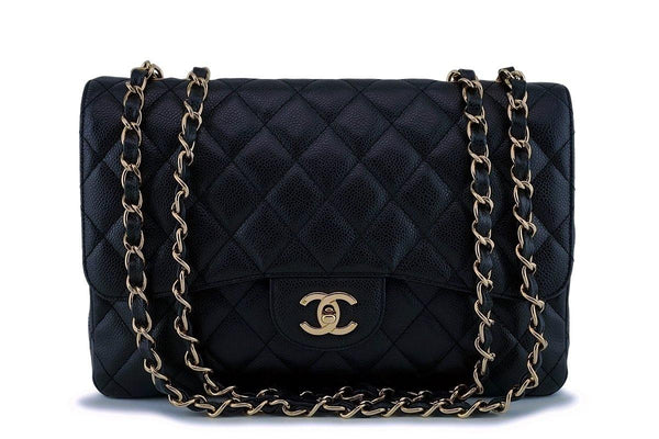Chanel Black Caviar Jumbo Classic Flap Bag 24k GHW - Boutique Patina