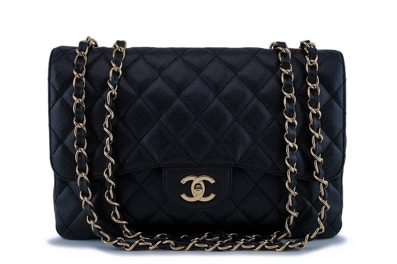 Chanel Black Caviar Jumbo Classic Flap Bag 24k GHW - Boutique Patina