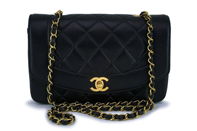 Chanel Black Lambskin Classic Small Diana Flap Bag 24k GHW - Boutique Patina