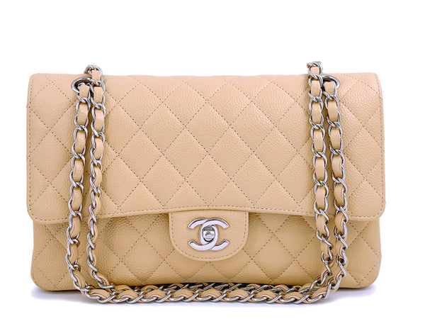 Chanel Light Beige Caviar Medium Classic Double Flap. Bag SHW - Boutique Patina