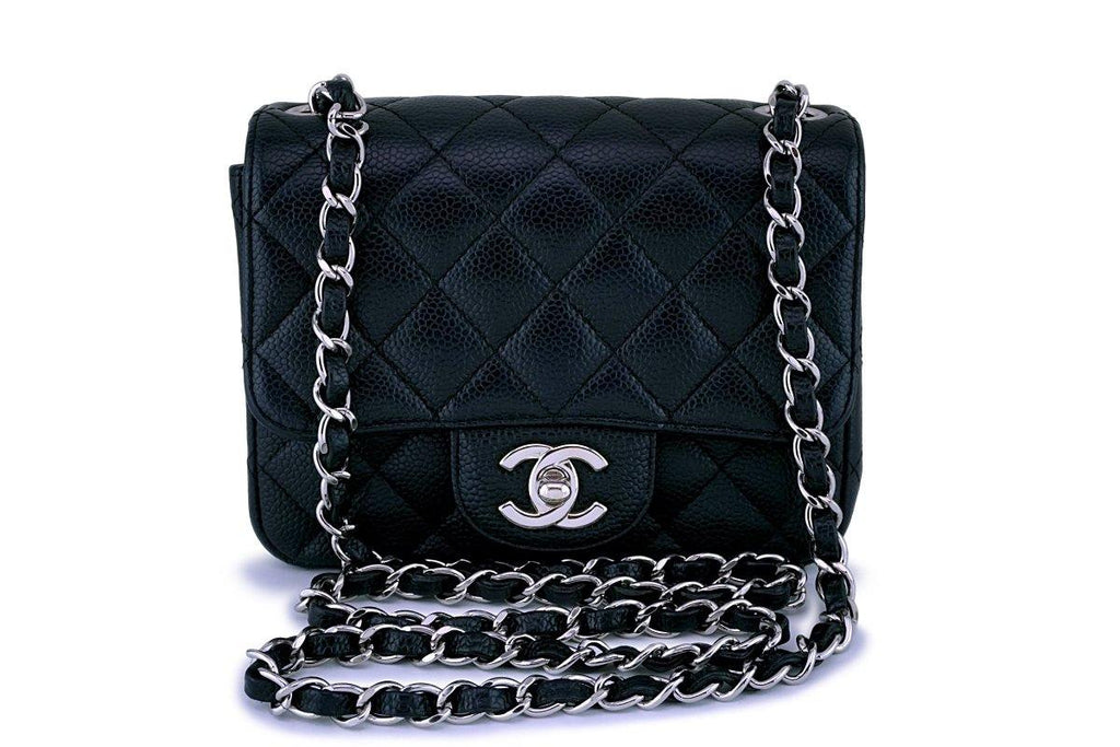Chanel Black Woven Leather Mini Square Classic Flap SHW 2C109K