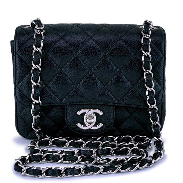 NWT 18S Chanel Black Caviar Classic Quilted Square Mini Flap Bag