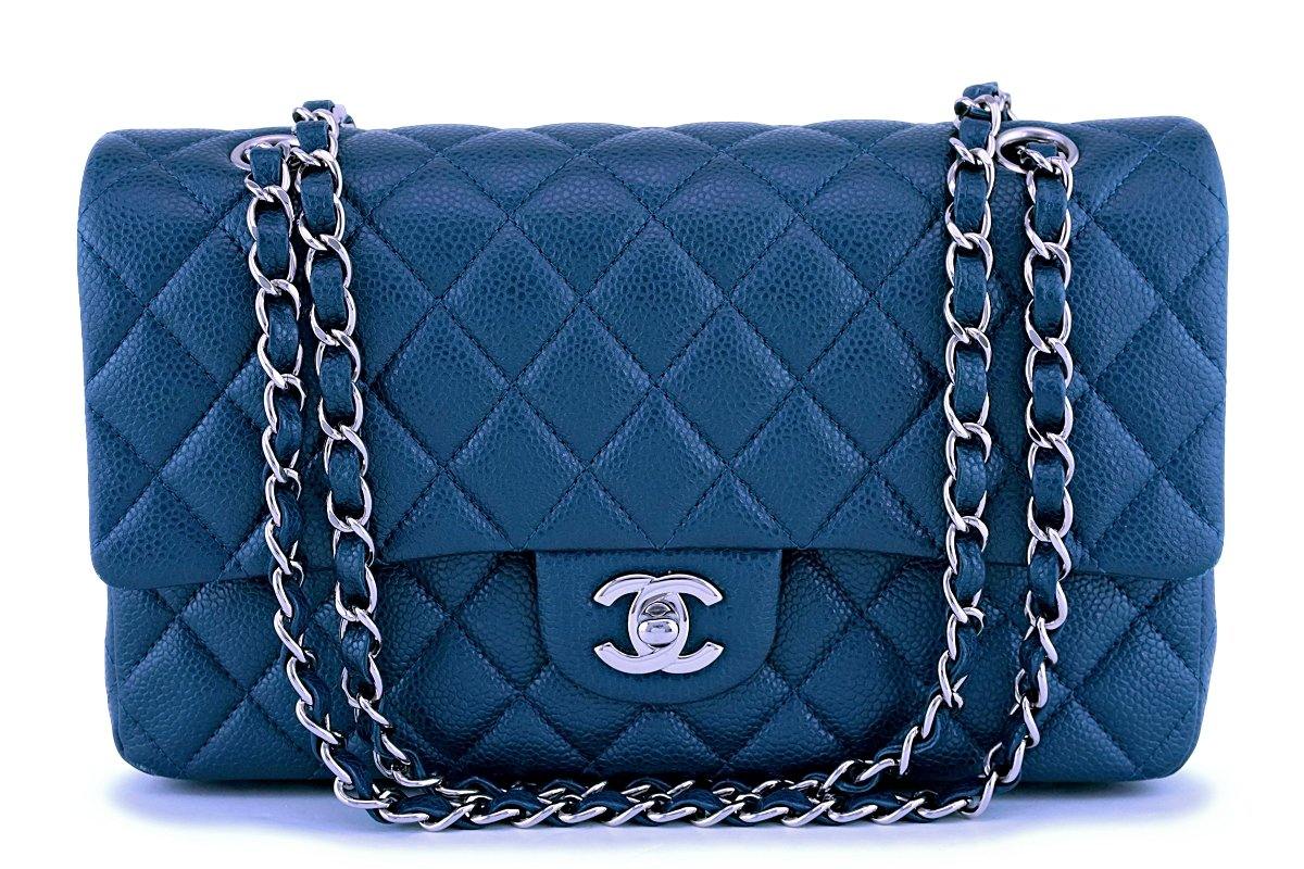 Chanel Marine Blue Caviar Medium Classic Double Flap Bag SHW Boutique Patina