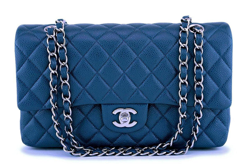 Chanel Marine Blue Caviar Medium Classic Double Flap Bag SHW