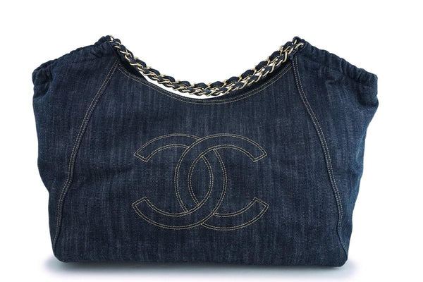 Chanel Dark Blue Denim XL Giant Coco Cabas Tote Bag - Boutique Patina