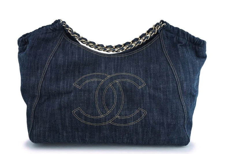 Chanel vintage limited edition blue denim XL Coco Cabas tote bag –
