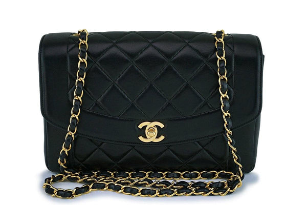 Rare Chanel Vintage Black Medium Classic "pocket" Diana Flap Bag 24k GHW - Boutique Patina