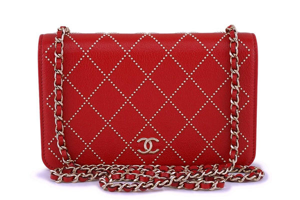 NIB 19P Chanel Red Goatskin Studded Classic Wallet on Chain WOC Flap Bag GHW - Boutique Patina