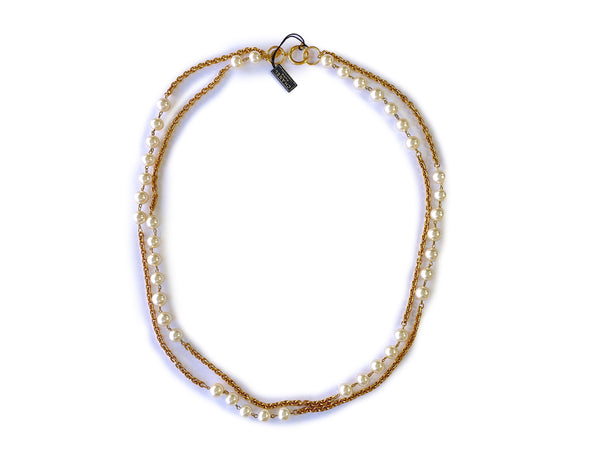 Chanel Vintage 67" Long Pearl and Gold Chain Double Stranded Station Necklace - Boutique Patina