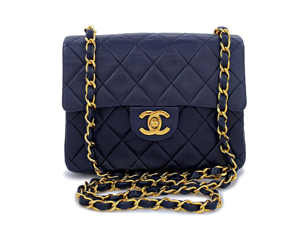 Chanel 1988 Vintage Navy Blue Square Mini Flap Bag 24k GHW - Boutique Patina