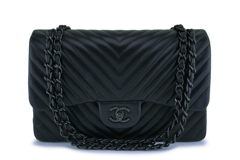 Chanel So Black Lambskin Jumbo Classic Double Flap Bag - Boutique Patina
