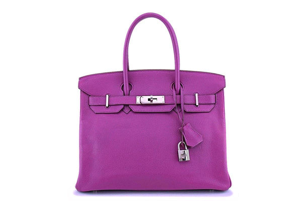 Hermes Cyclamen Pink-Purple Chevre Goatskin 30cm 30 Birkin Tote Bag PHW - Boutique Patina