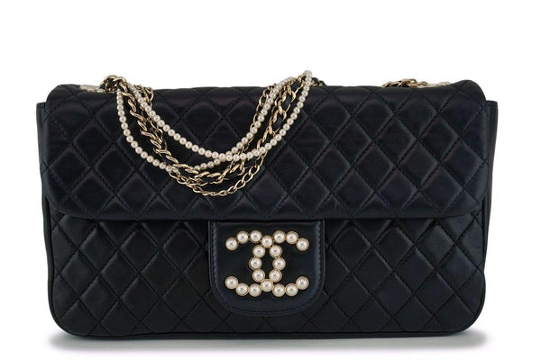 Rare Chanel Black Westminster Pearls Classic Flap Bag - Boutique Patina