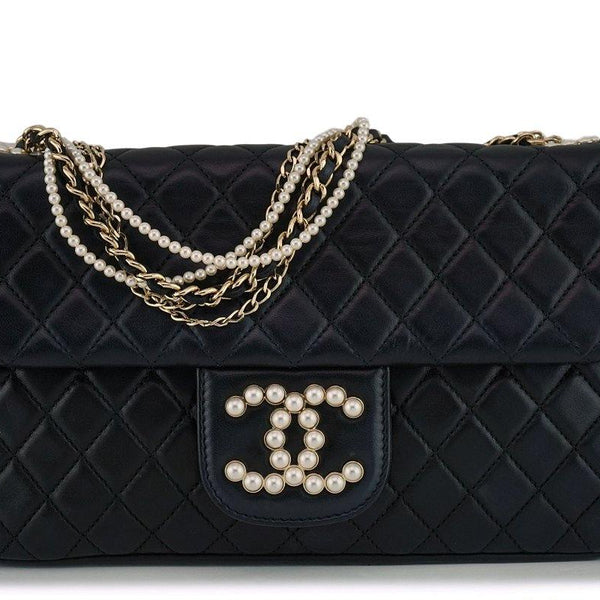 RARE! Chanel Limited Edition Black Bag With Pearls Pearl Flap Authentic NWT