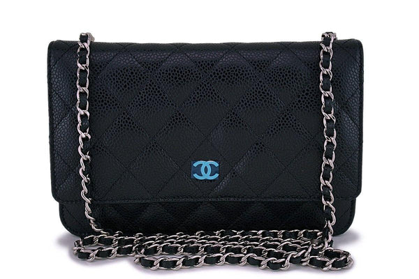 NIB Chanel Black Caviar Classic Wallet on Chain WOC Flap Bag SHW - Boutique Patina