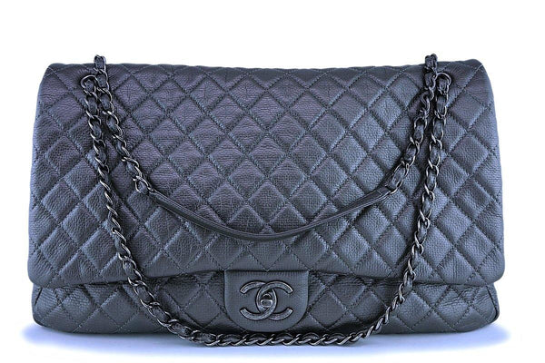 Chanel Dark Silver Ltd Airlines Runway Travel XXL Classic Flap Bag GHW - Boutique Patina