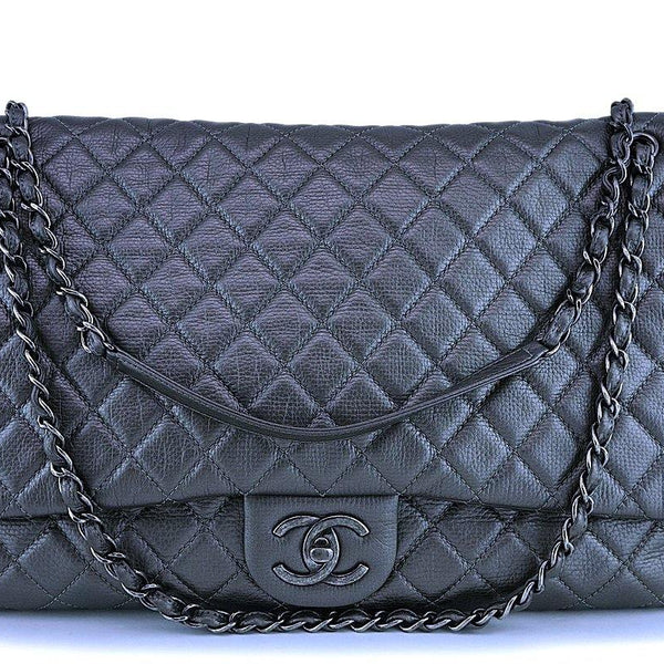 Chanel Metallic Beige Quilted Calfskin Leather XXL Airline Flap