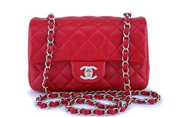 Chanel Pearly Red Caviar Rectangular Mini Classic Flap Bag SHW - Boutique Patina