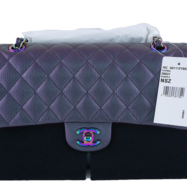 Pre-owned Chanel Medium Classic Double Flap Bag Iridescent Purple Mermaid  Goatskin Rainbow Hardware